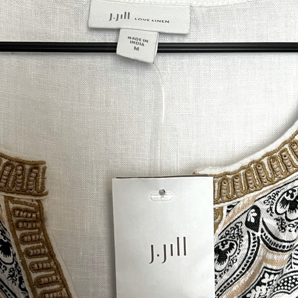 NWT J.Jill Love Linen White Tunic Paisley Trim Beading resort Medium - Picture 7 of 9